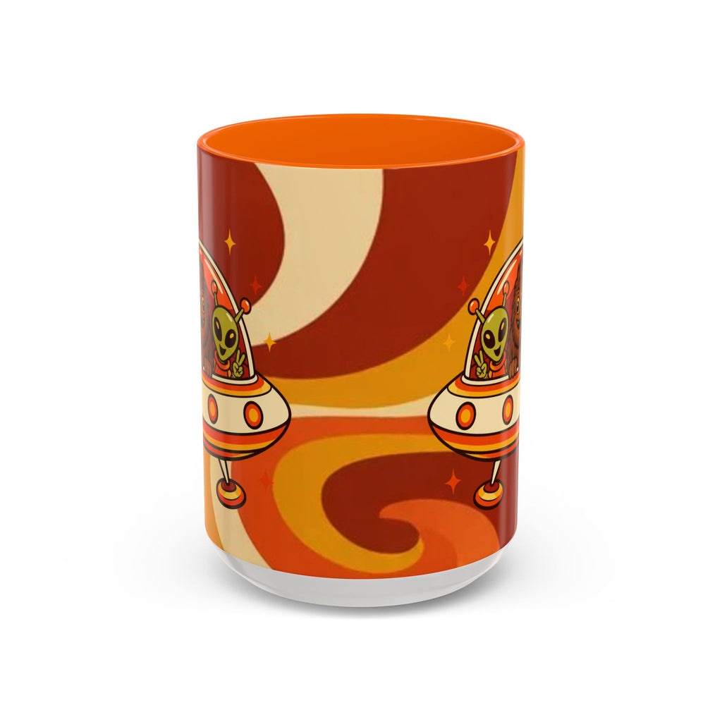 Retro Alien Friends Coffee Mug — Cute UFO, Alien, Bigfoot & Ghost Accent Mug (11/15oz)