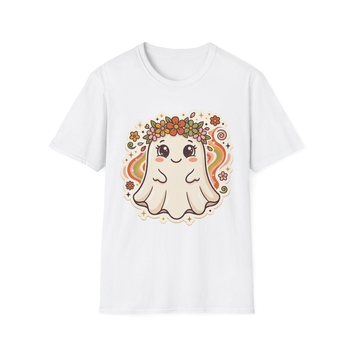 Cute Ghost Tee — Floral Flower Crown Kawaii Halloween Shirt