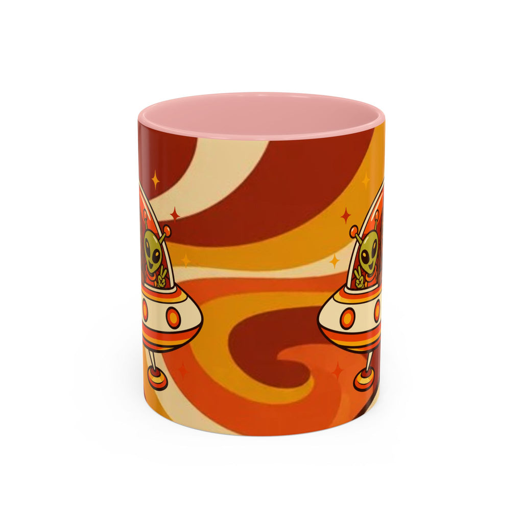 Retro Alien Friends Coffee Mug — Cute UFO, Alien, Bigfoot & Ghost Accent Mug (11/15oz)