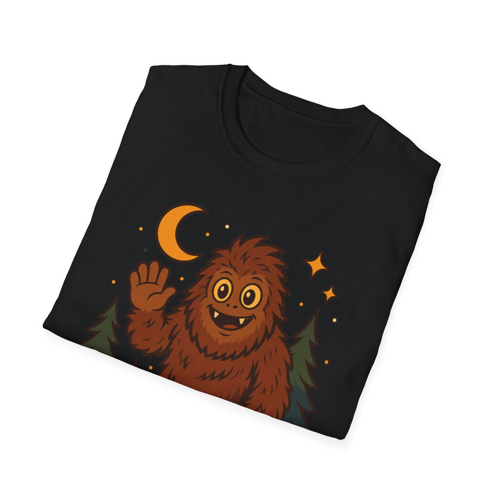 Barkleef das Bigfoot T-Shirt | Süßes Sasquatch-Shirt mit winkendem Motiv