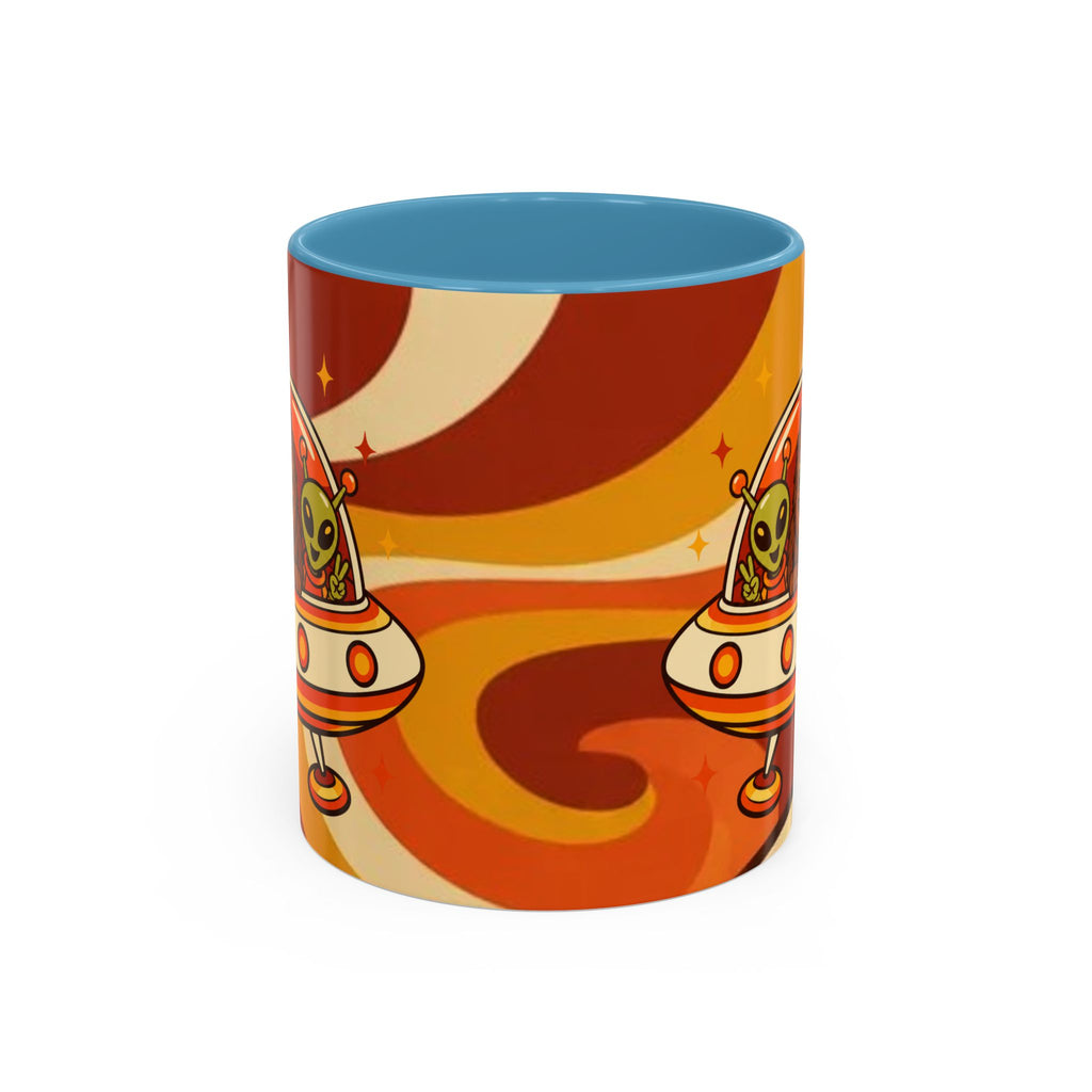 Retro Alien Friends Coffee Mug — Cute UFO, Alien, Bigfoot & Ghost Accent Mug (11/15oz)