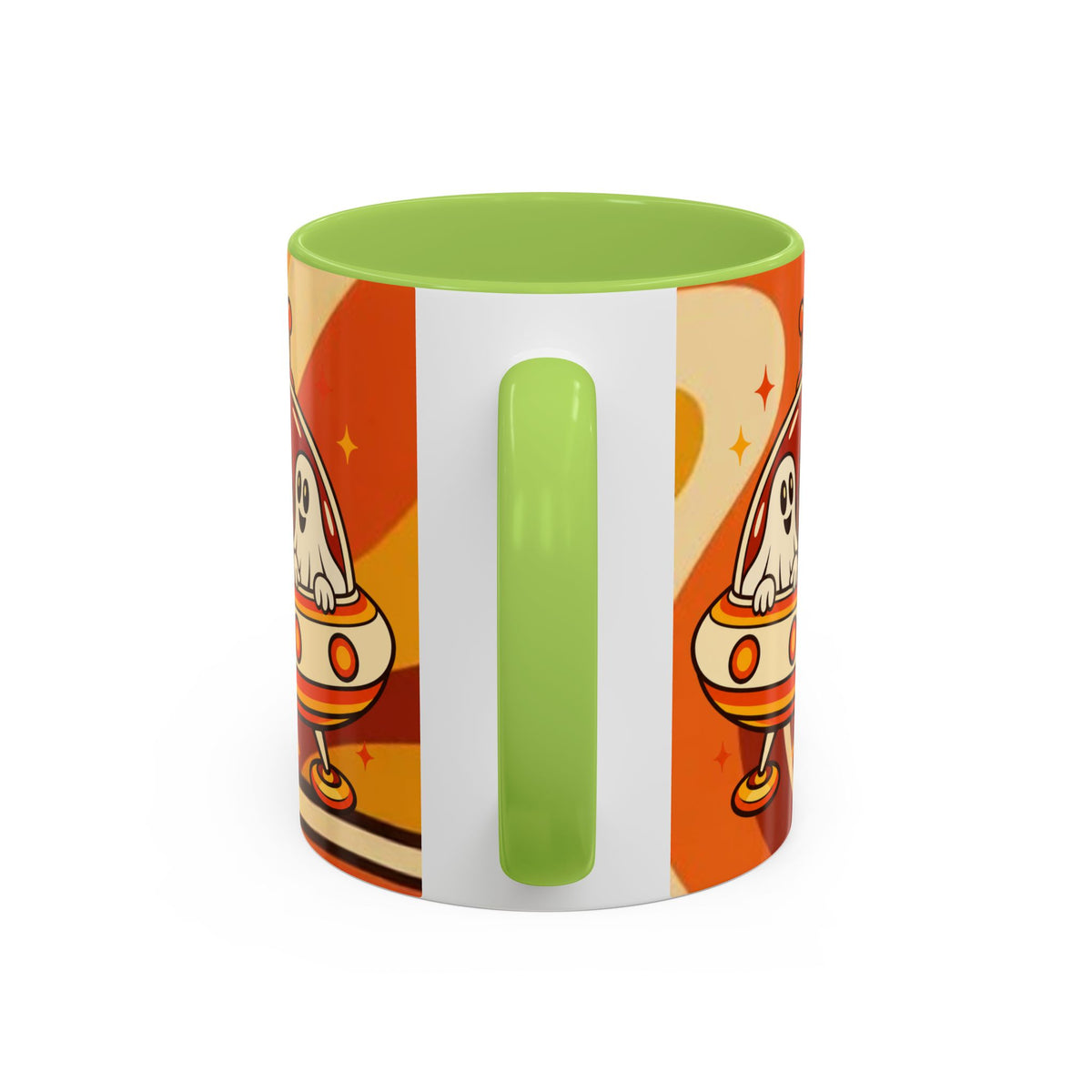 Retro Alien Friends Coffee Mug — Cute UFO, Alien, Bigfoot & Ghost Accent Mug (11/15oz)