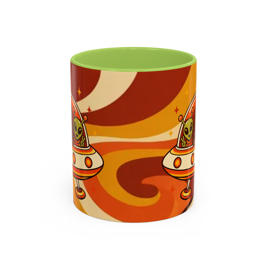 Retro Alien Friends Coffee Mug — Cute UFO, Alien, Bigfoot & Ghost Accent Mug (11/15oz)
