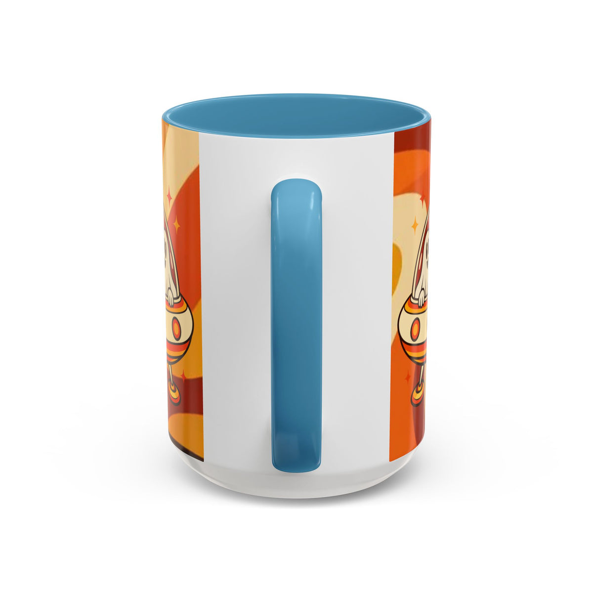 Retro Alien Friends Coffee Mug — Cute UFO, Alien, Bigfoot & Ghost Accent Mug (11/15oz)