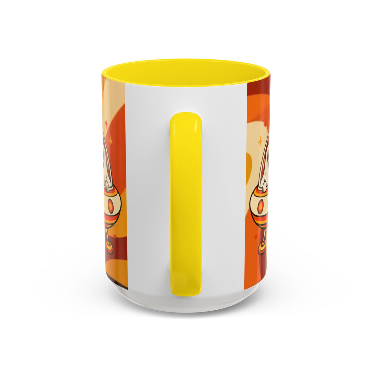 Retro Alien Friends Coffee Mug — Cute UFO, Alien, Bigfoot & Ghost Accent Mug (11/15oz)