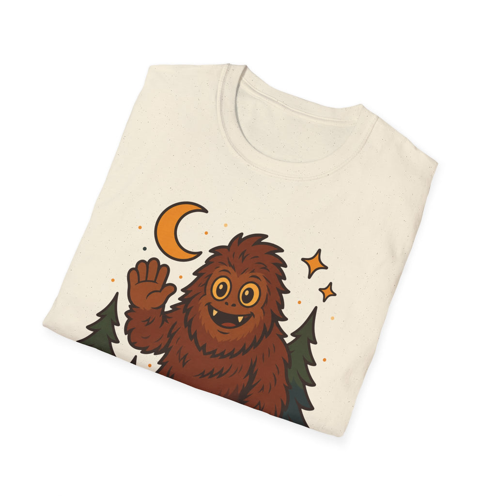 Barkleef das Bigfoot T-Shirt | Süßes Sasquatch-Shirt mit winkendem Motiv