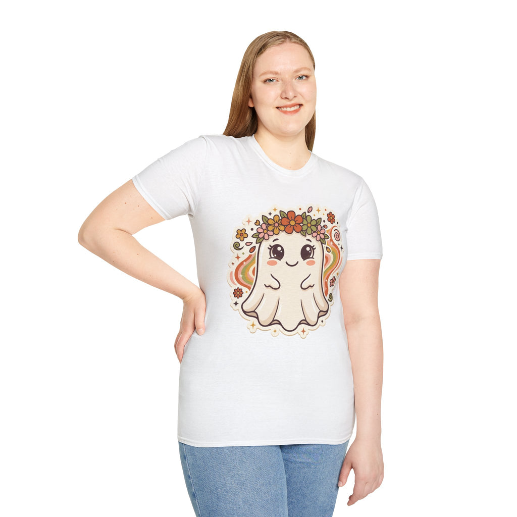 Cute Ghost Tee — Floral Flower Crown Kawaii Halloween Shirt