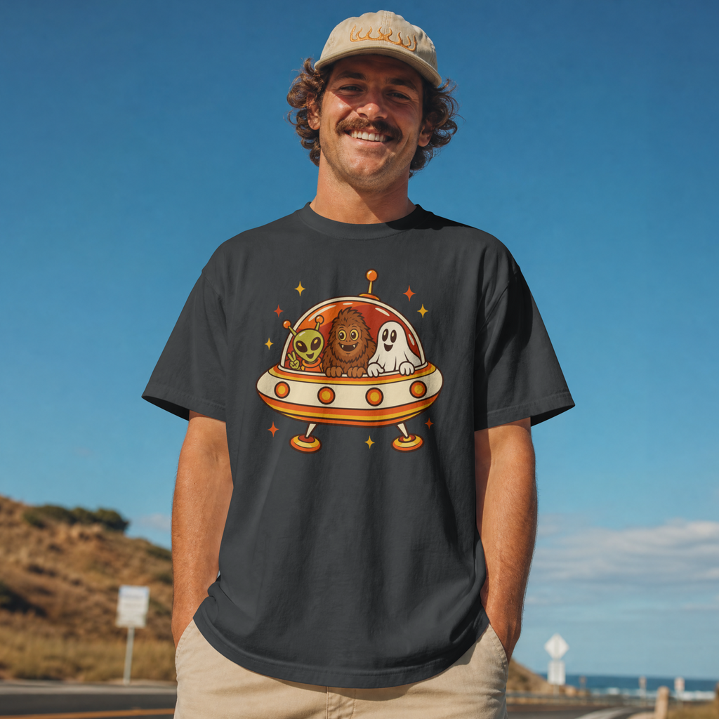 P.R.O.O.F.-Team im Fliegende-Untertasse-T-Shirt | Paranormales Vintage-Shirt