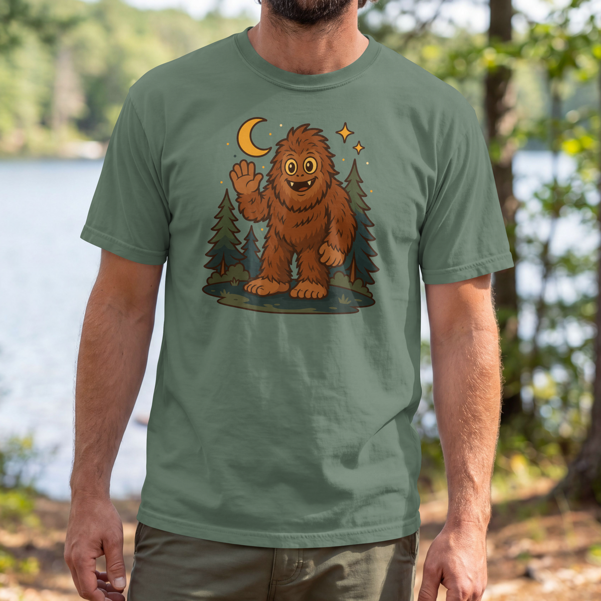Barkleef the Bigfoot T-Shirt | Cute Sasquatch Waving Tee