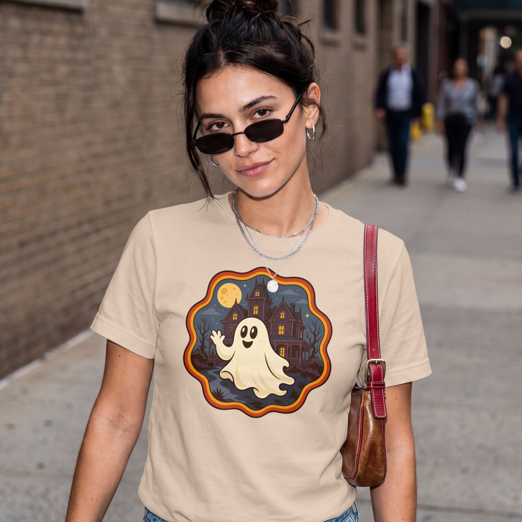 Spooklee the Spectral Ghost T-Shirt | Kawaii ghost Waving Tee