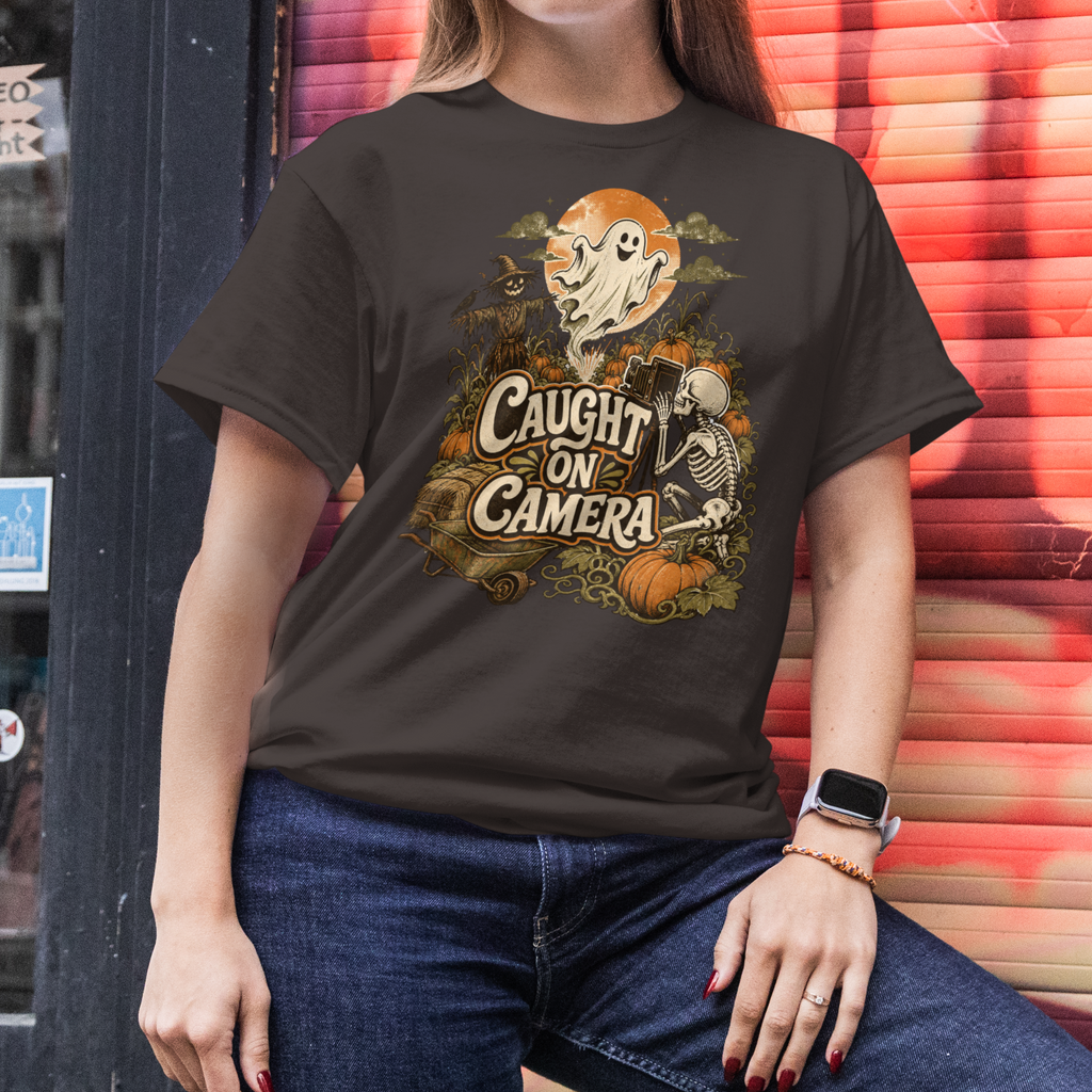 Caught on Camera Vintage T-Shirt ︱ Ghost & Skeleton Vintage Pumpkin Tee