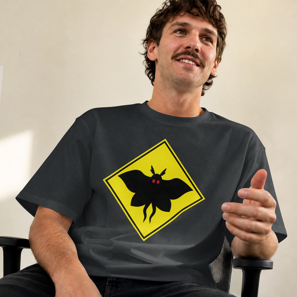 Mothman Crossing  T-Shirt ︱ Retro Yellow Warning Sign Tee