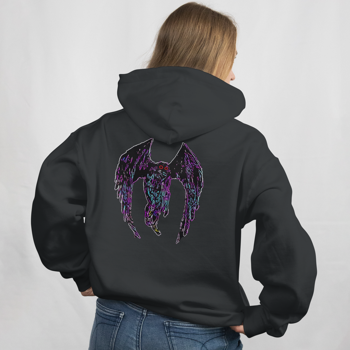 Mothman  Back Print Hoodie ︱ Neon Fallen Angel Wings Hooded sweatshirt