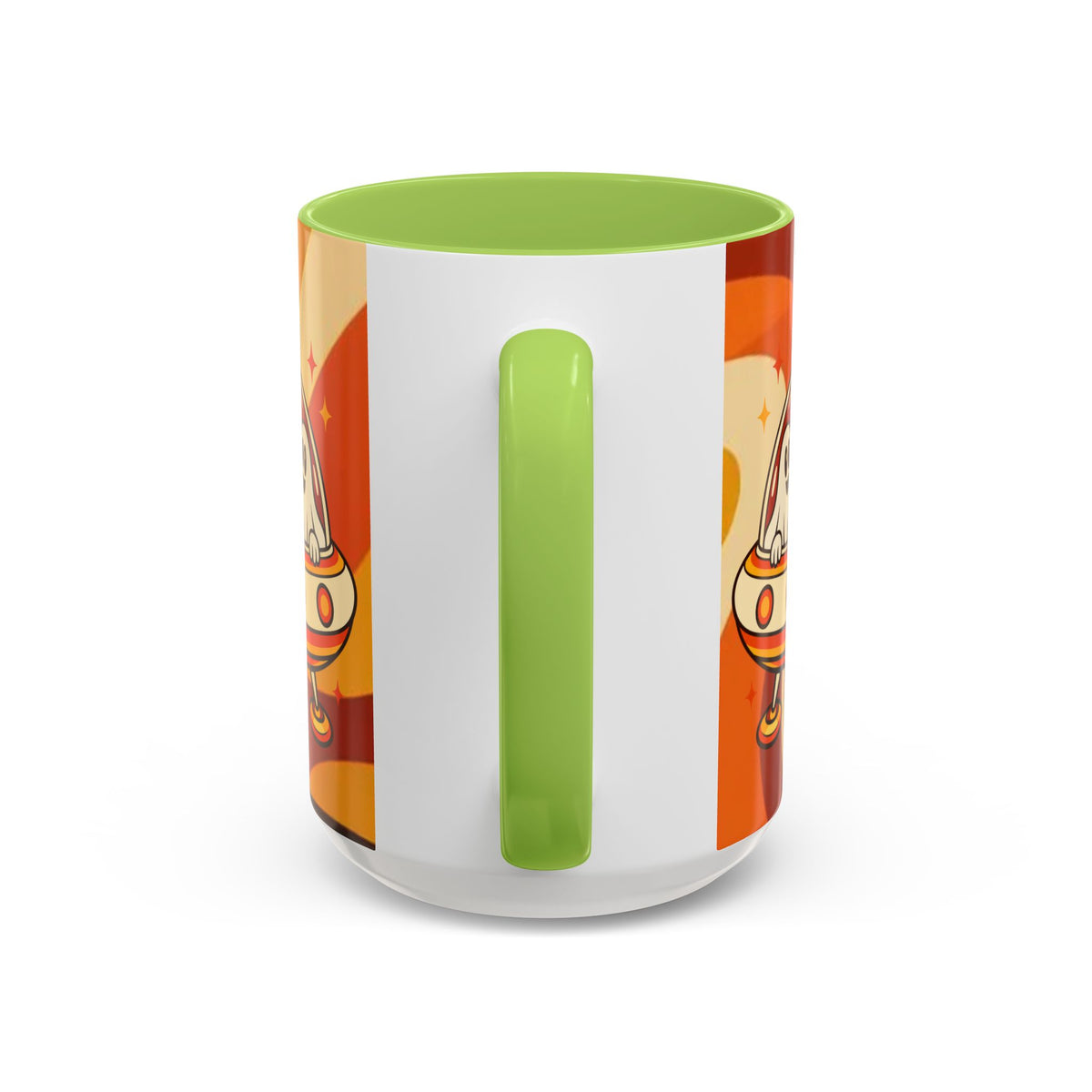 Retro Alien Friends Coffee Mug — Cute UFO, Alien, Bigfoot & Ghost Accent Mug (11/15oz)