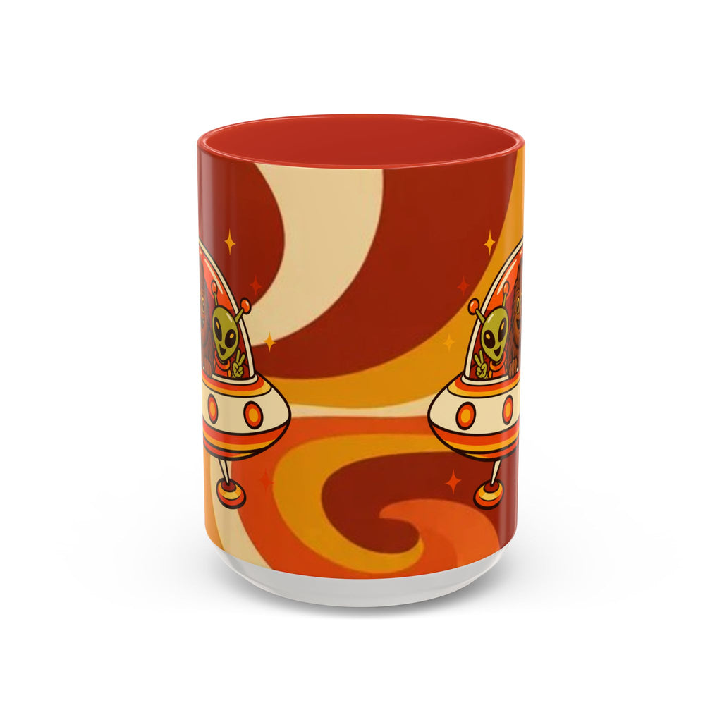 Retro Alien Friends Coffee Mug — Cute UFO, Alien, Bigfoot & Ghost Accent Mug (11/15oz)