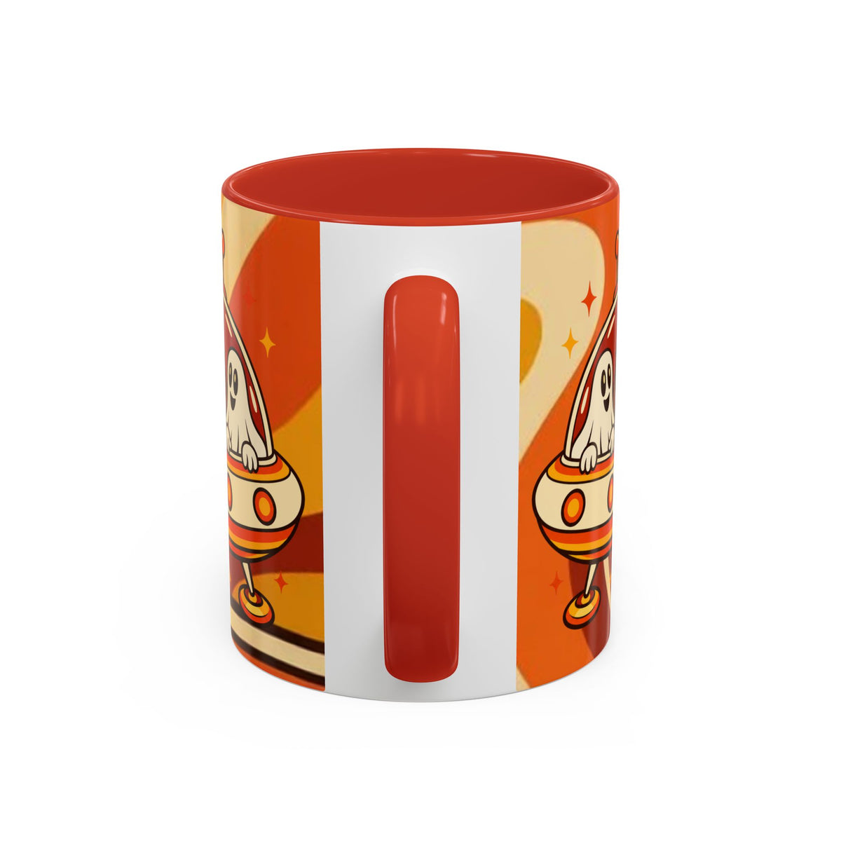 Retro Alien Friends Coffee Mug — Cute UFO, Alien, Bigfoot & Ghost Accent Mug (11/15oz)