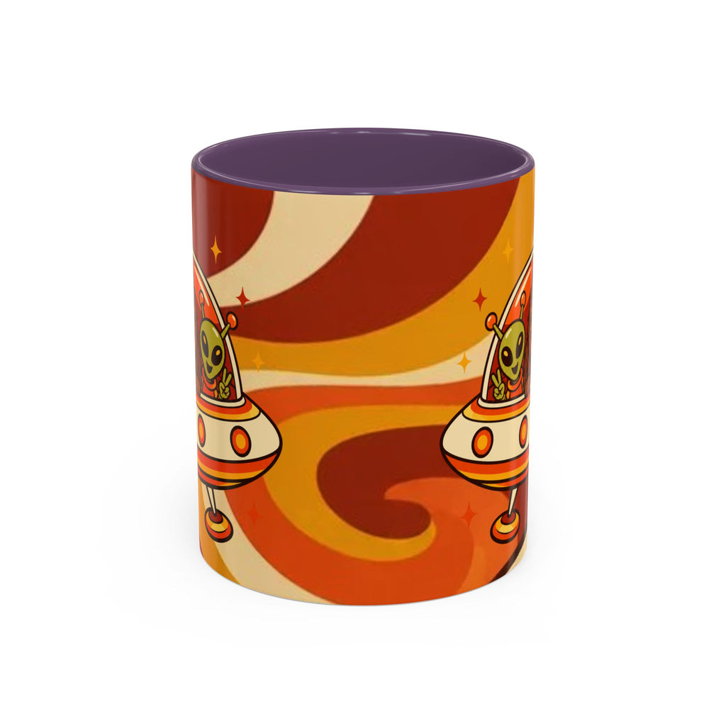 Retro Alien Friends Coffee Mug — Cute UFO, Alien, Bigfoot & Ghost Accent Mug (11/15oz)