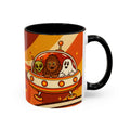 Retro Alien Friends Coffee Mug — Cute UFO, Alien, Bigfoot & Ghost Accent Mug (11/15oz)