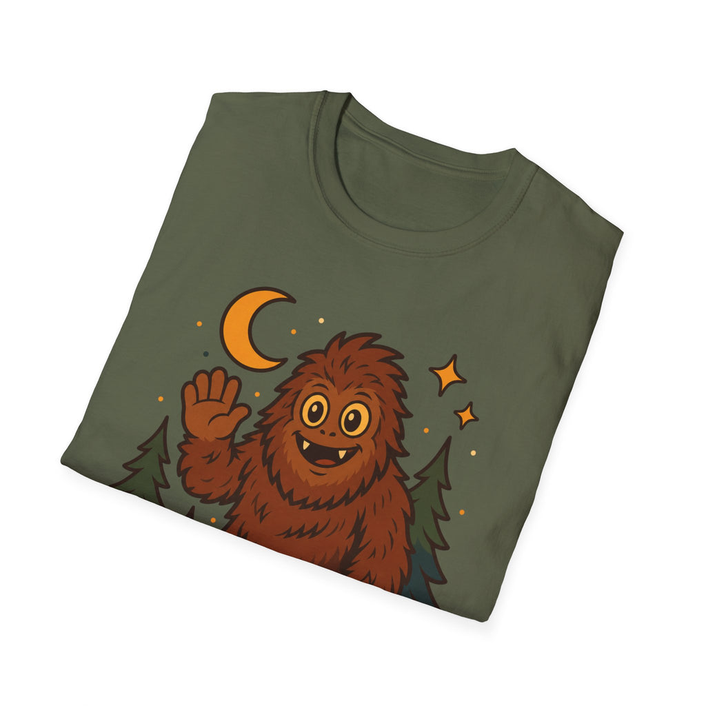 Barkleef das Bigfoot T-Shirt | Süßes Sasquatch-Shirt mit winkendem Motiv