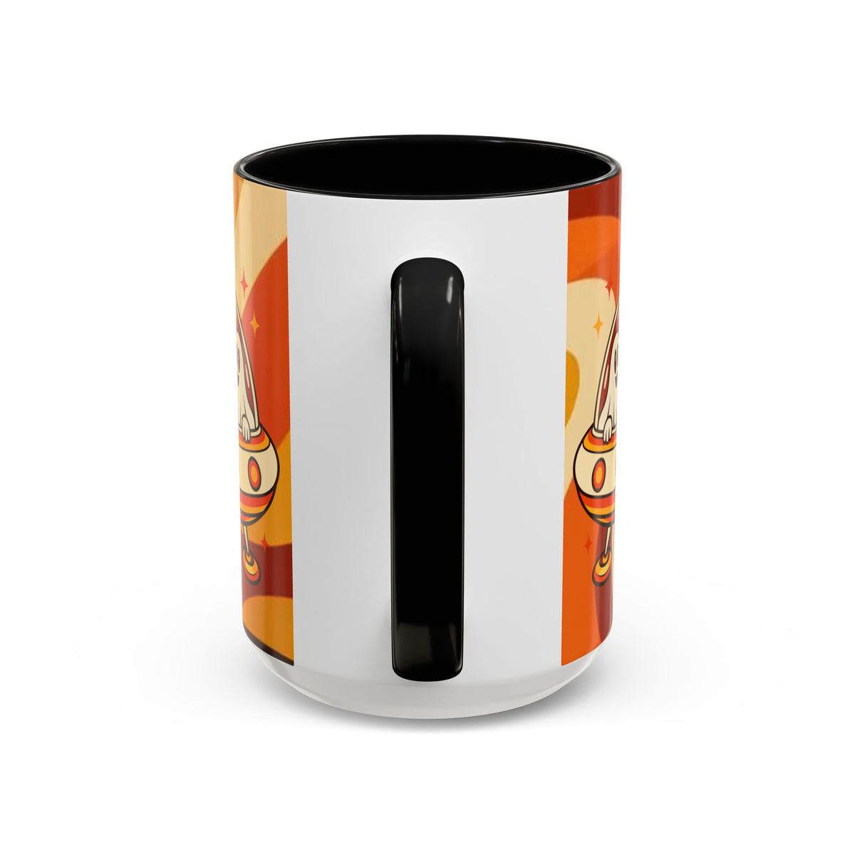 Retro Alien Friends Coffee Mug — Cute UFO, Alien, Bigfoot & Ghost Accent Mug (11/15oz)