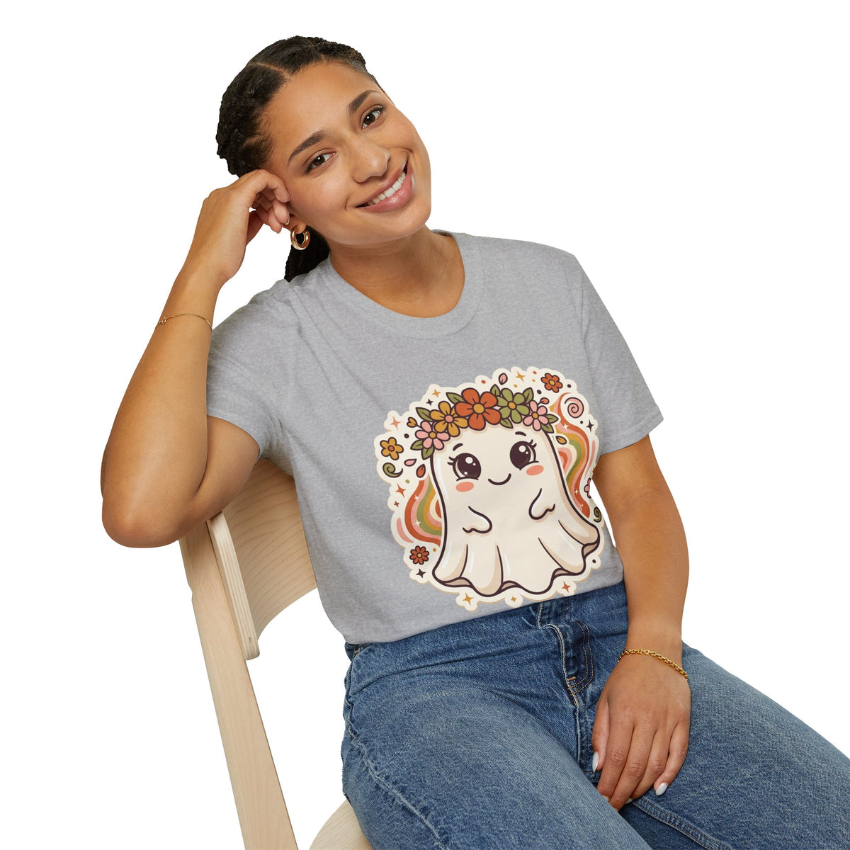 Cute Ghost Tee — Floral Flower Crown Kawaii Halloween Shirt
