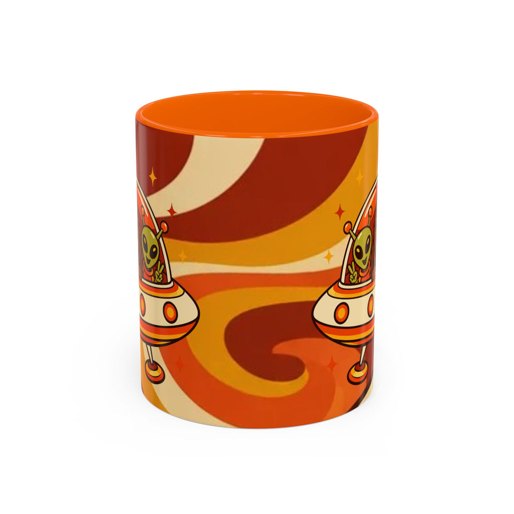 Retro Alien Friends Coffee Mug — Cute UFO, Alien, Bigfoot & Ghost Accent Mug (11/15oz)